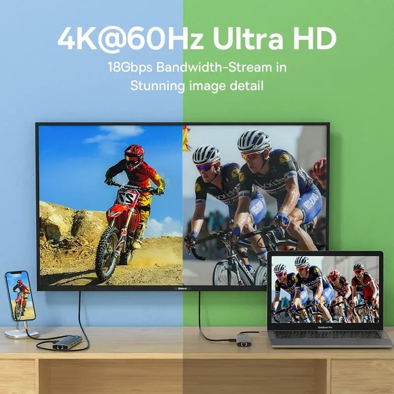 4K 60Hz USB-C hub med HDMI, Ethernet og 100W PD